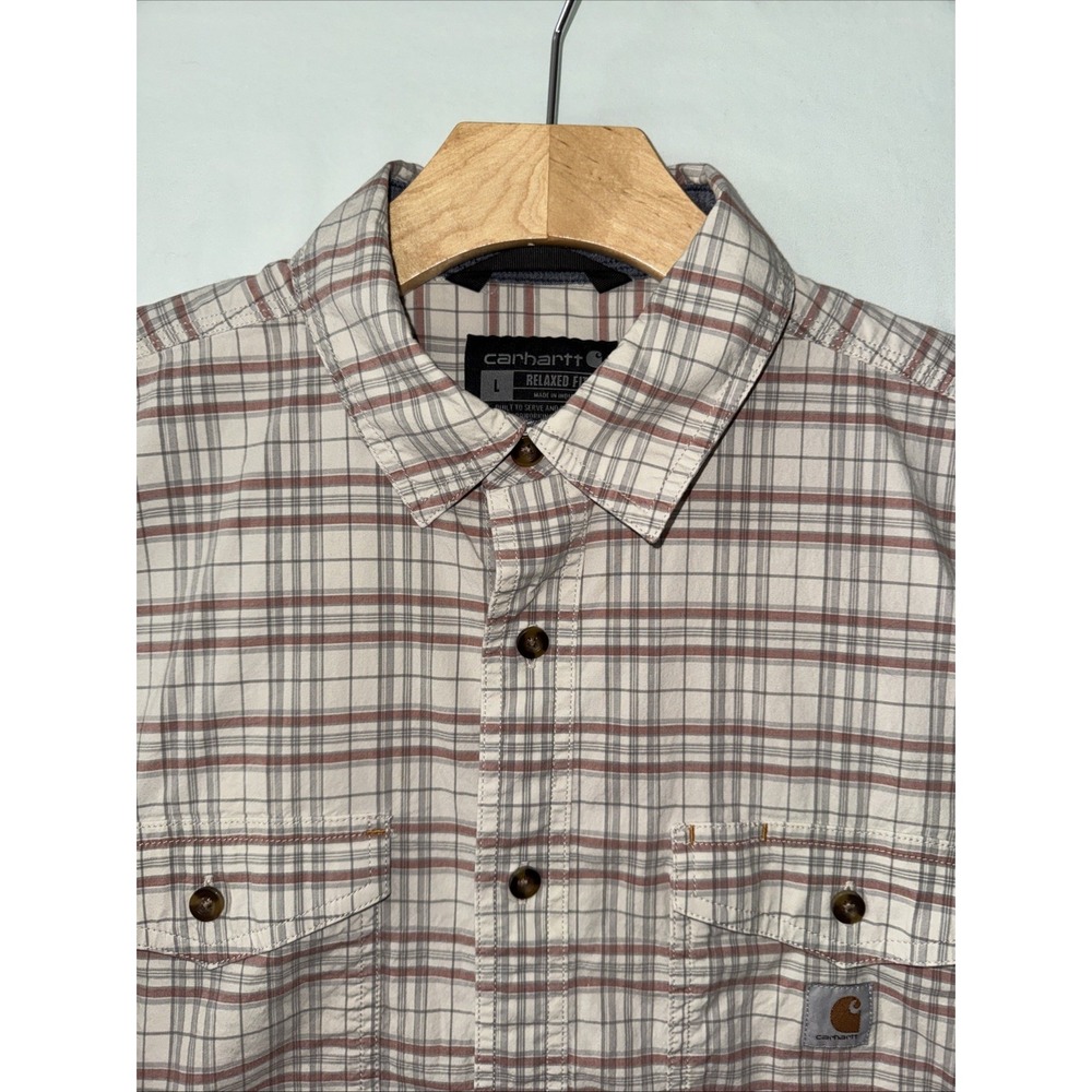 Carhartt Rugged Flex Shirt Men's L Relaxed Fit Lightweight SS Tan Plaid NWOT